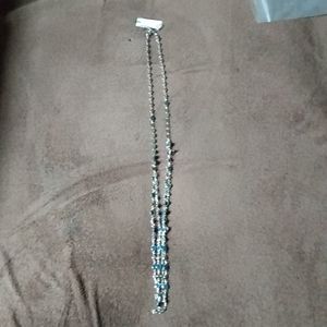 Bancroft long chain silver tone and turquoise necklace
